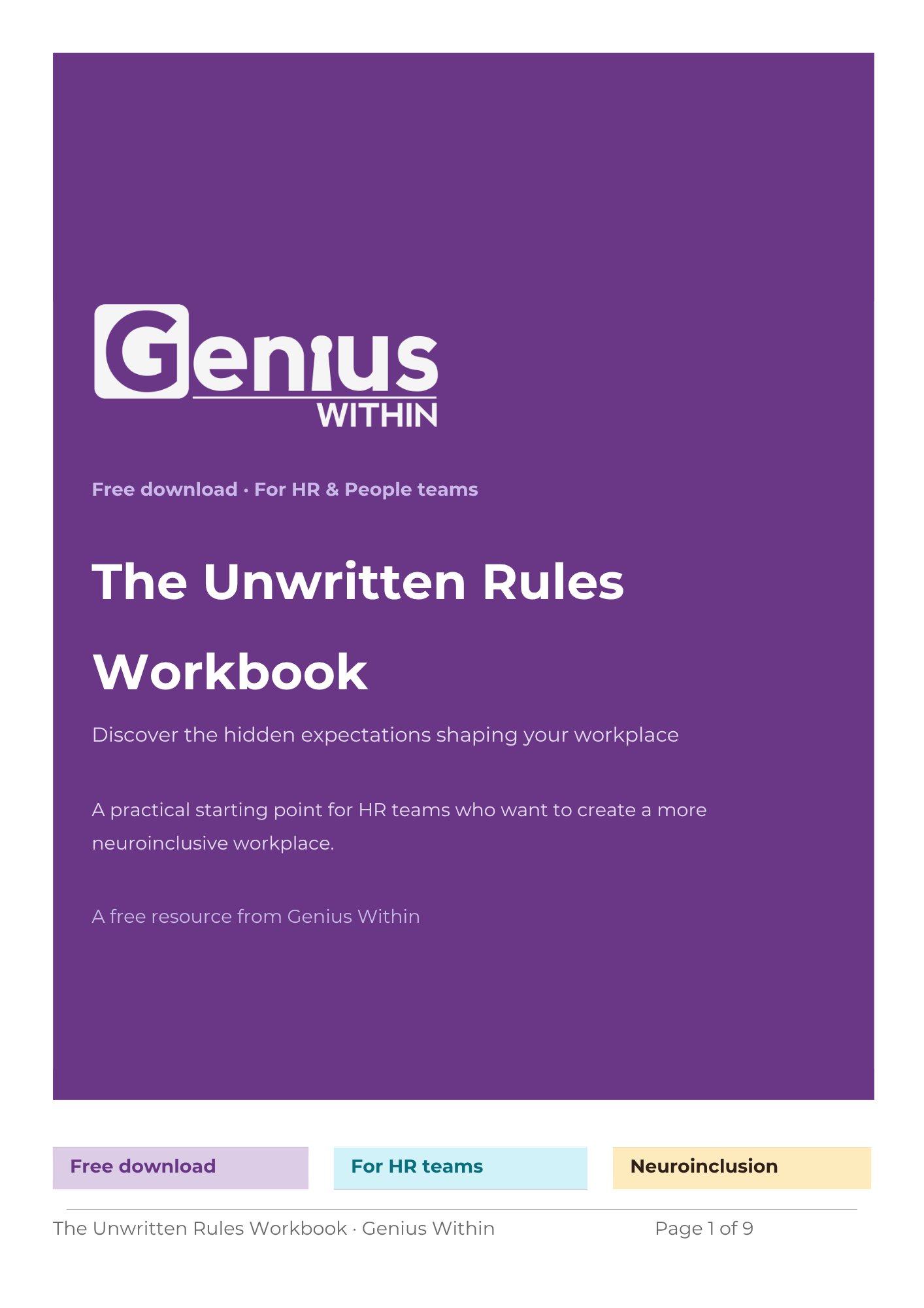 Genius Within The Unwritten Rules Workbook Front Page