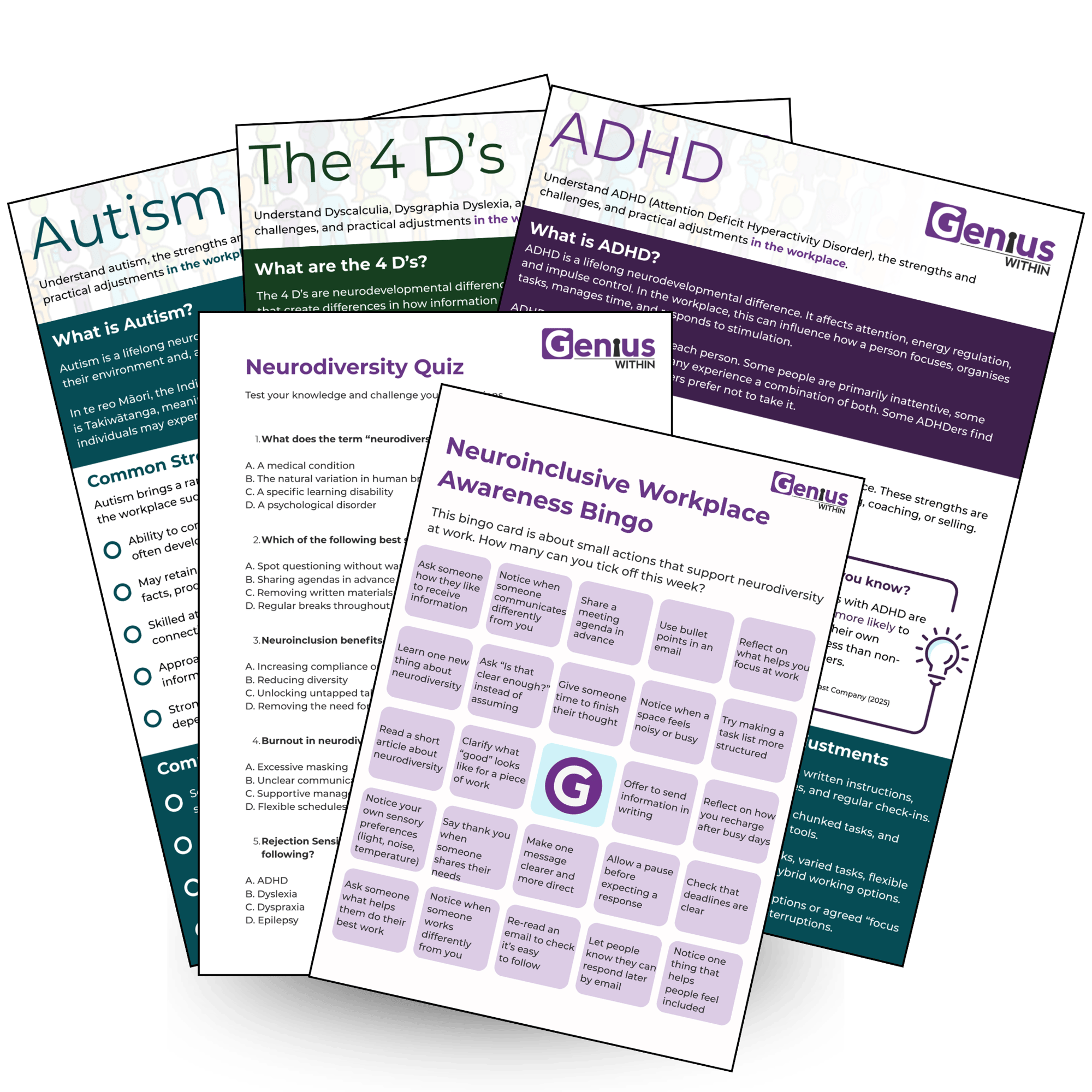 An image of the contents of the Neurodiversity Celebration Week free resource pack by Genius Within